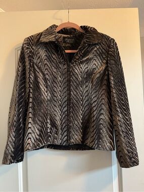 Vintage Giancarlo Ferrari Metallic Black Chinchilla-Print Zip Front Jacket
